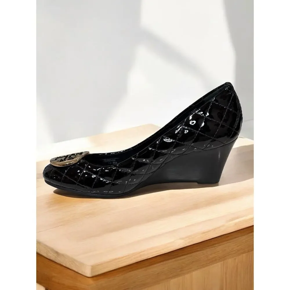 Tory Burch Quinn 65MM Quilted Patent Leather Wedge Heel Size 8M